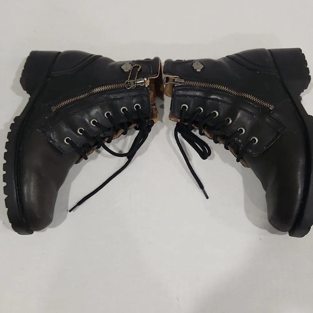 Harley Davidson Womens 84178 Motorcycle Boots Leather Block Heel Double Zipper